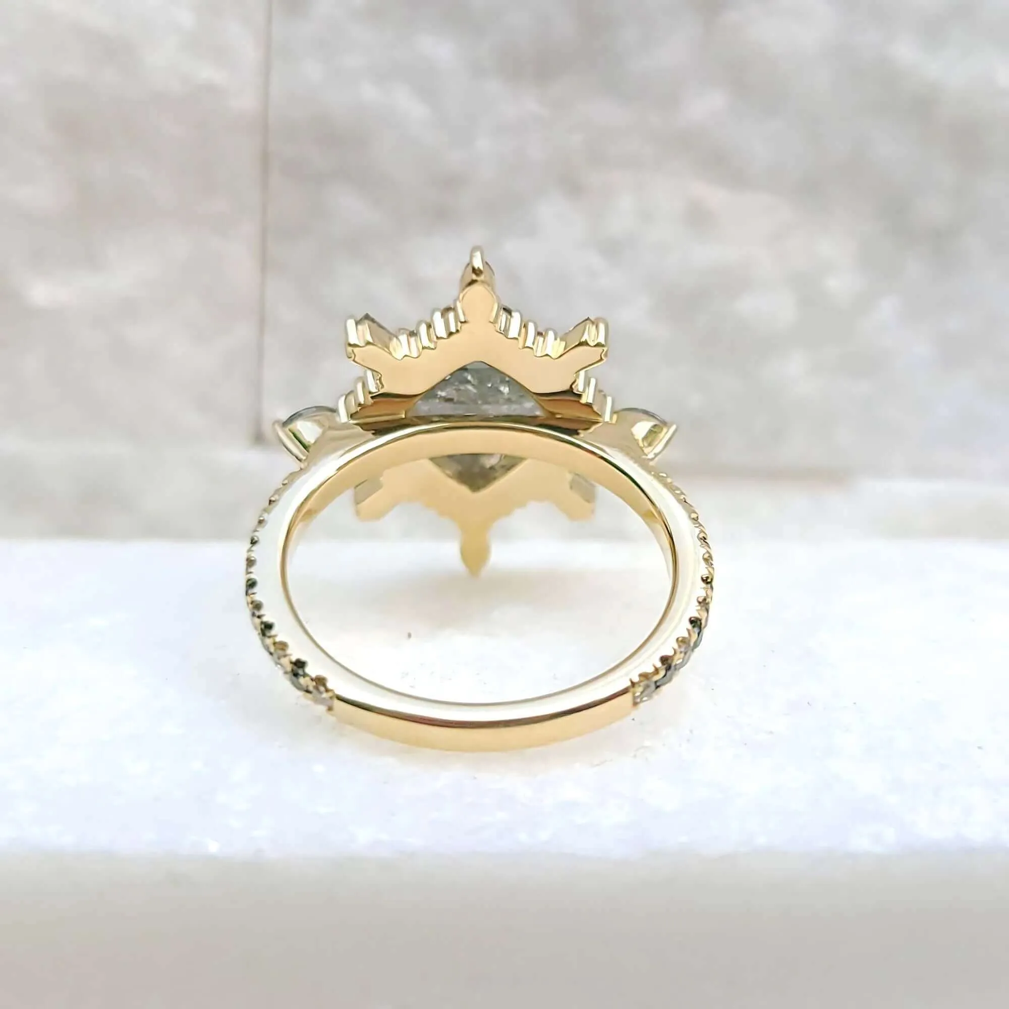 14K Rose Cut Salt & Pepper Diamond Cocktail Ring