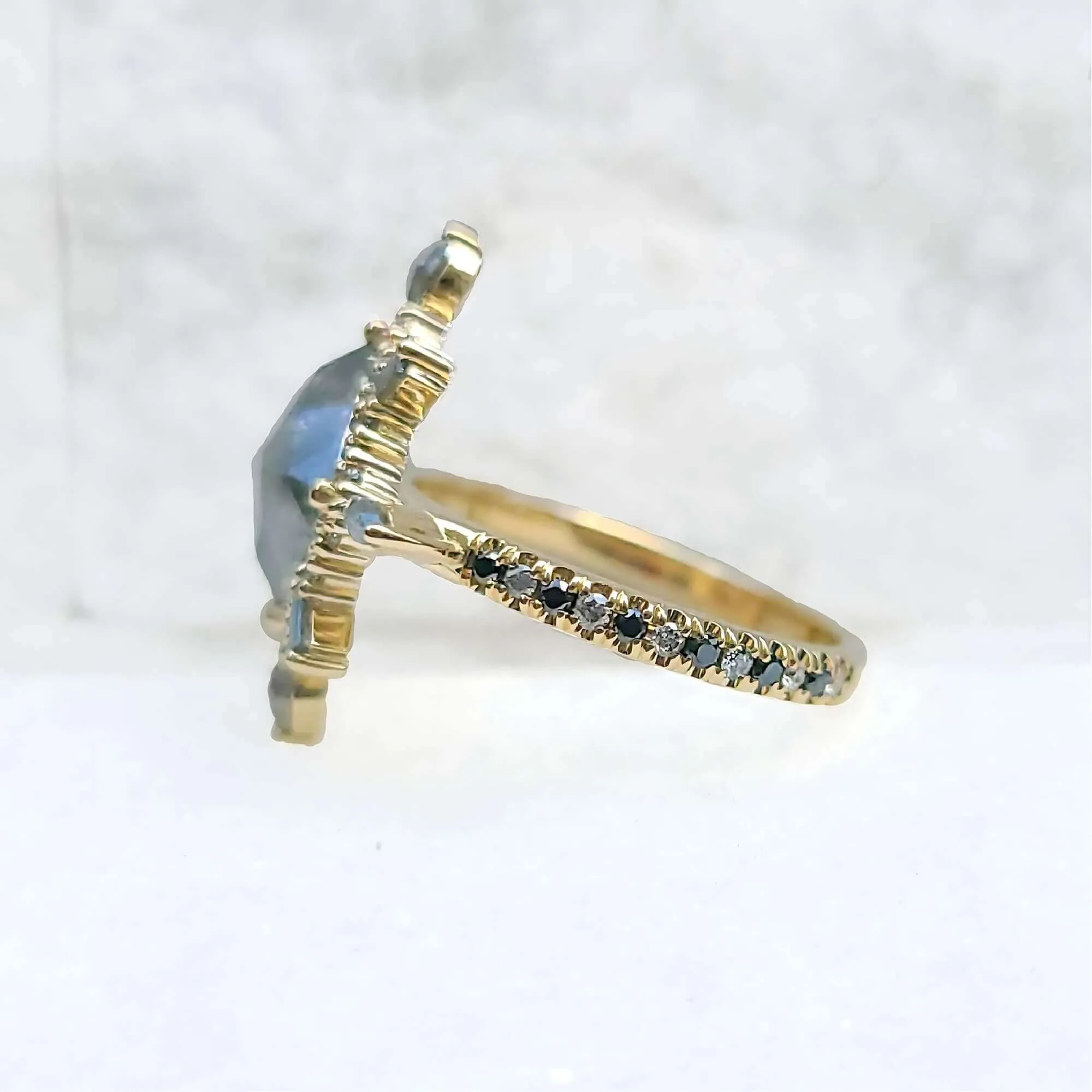14K Rose Cut Salt & Pepper Diamond Cocktail Ring