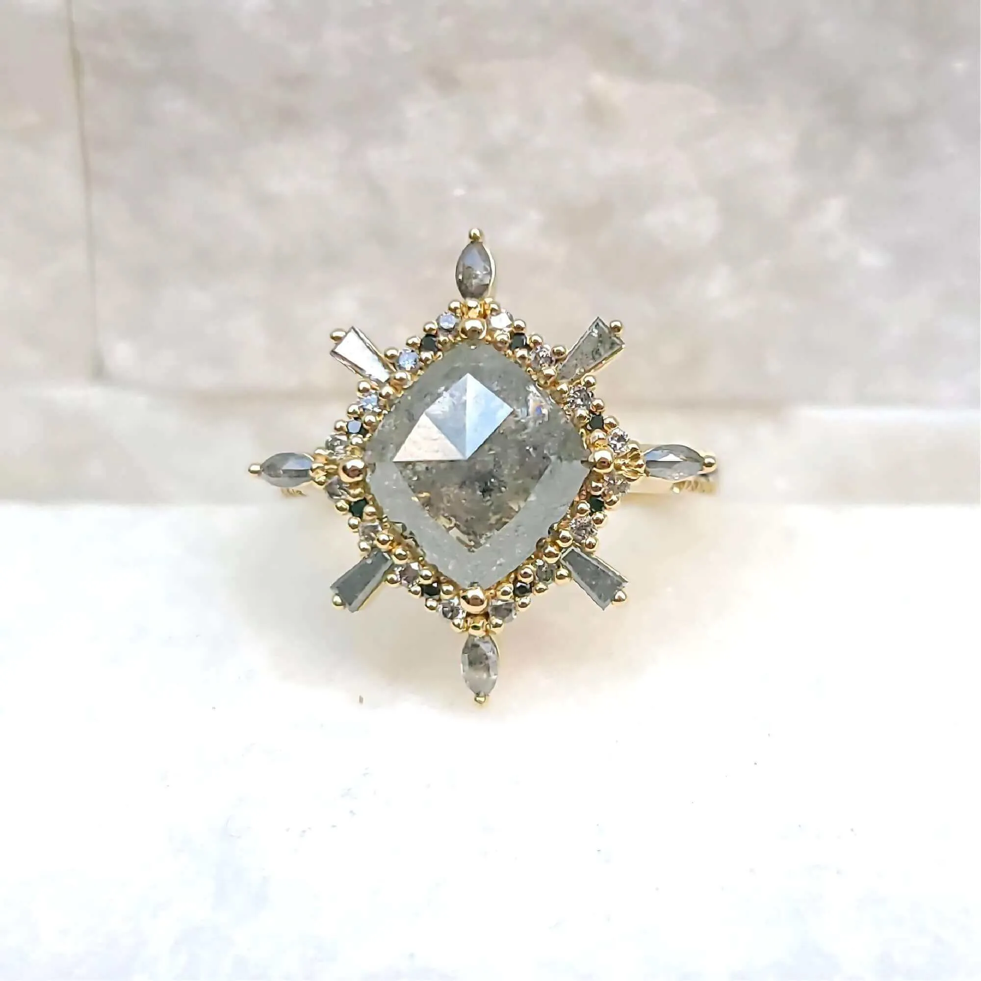 14K Rose Cut Salt & Pepper Diamond Cocktail Ring