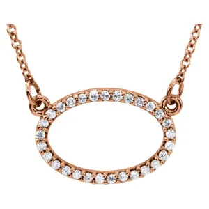14k Rose Gold 1/6 CTW Diamond Horizontal Oval 16" Necklace