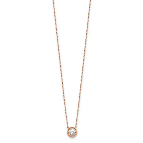 14K Rose Gold Circle CZ with 1in ext. Necklace