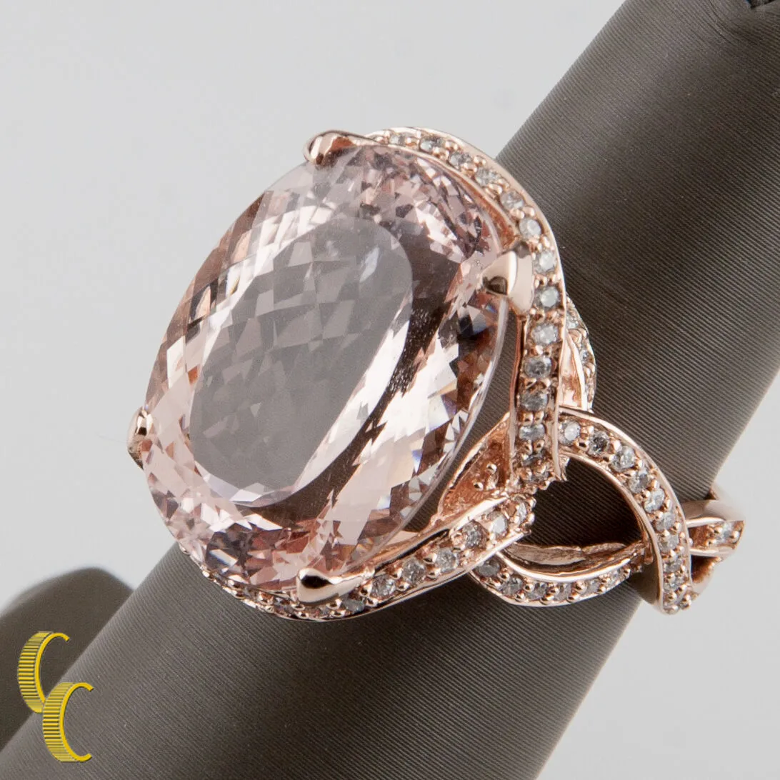 14k Rose Gold Diamond & Oval Cut Morganite Cocktail Ring Size 7 Hallmark TAL
