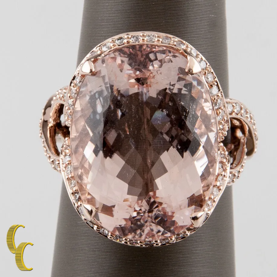 14k Rose Gold Diamond & Oval Cut Morganite Cocktail Ring Size 7 Hallmark TAL