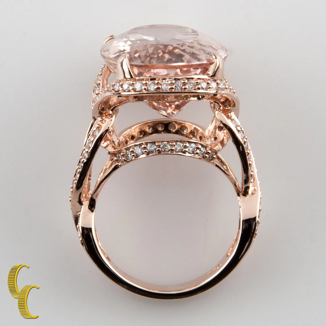 14k Rose Gold Diamond & Oval Cut Morganite Cocktail Ring Size 7 Hallmark TAL