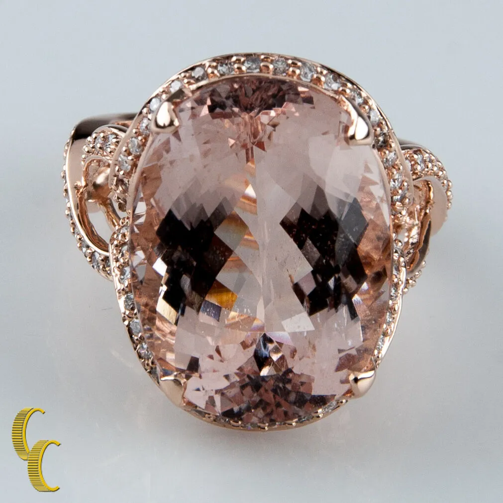 14k Rose Gold Diamond & Oval Cut Morganite Cocktail Ring Size 7 Hallmark TAL