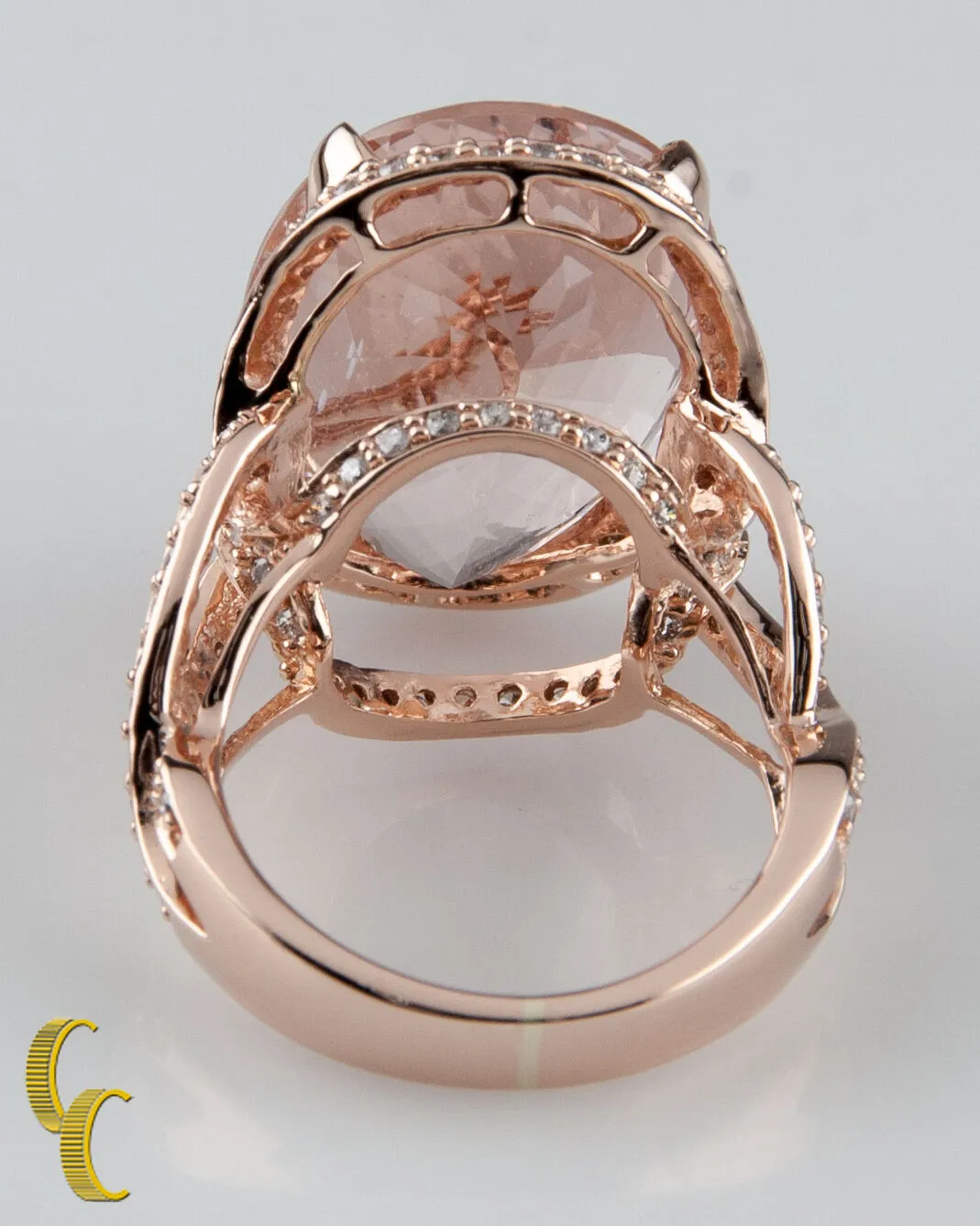 14k Rose Gold Diamond & Oval Cut Morganite Cocktail Ring Size 7 Hallmark TAL