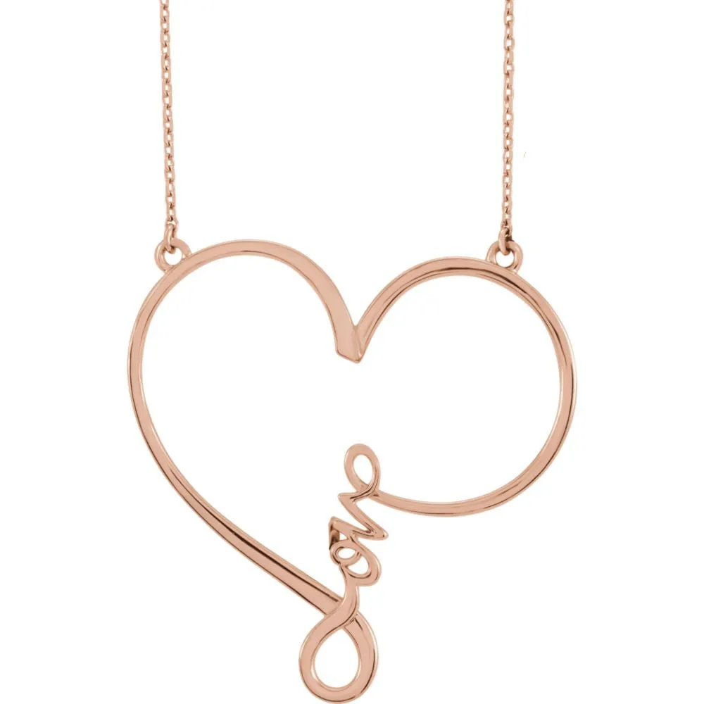 14k Rose Gold "Love" Heart Infinity-Inspired 18" Necklace