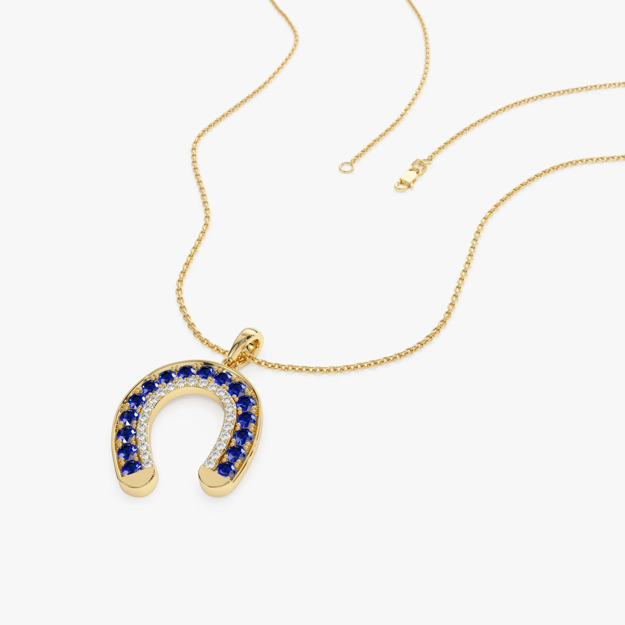 14k Sapphire and Diamond Horseshoe Pendant