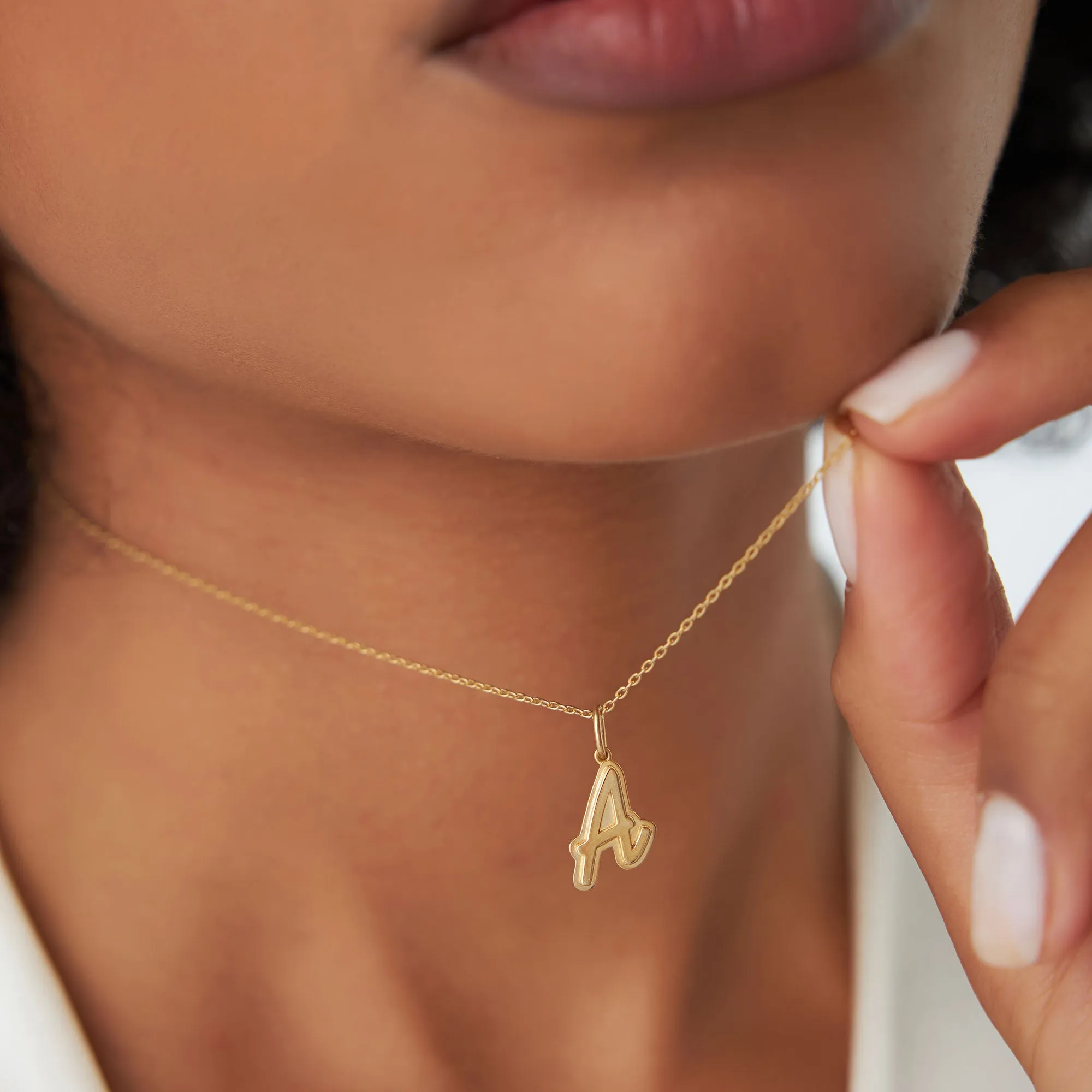 14K Solid Gold Script Font Initial Layered 3D Necklace