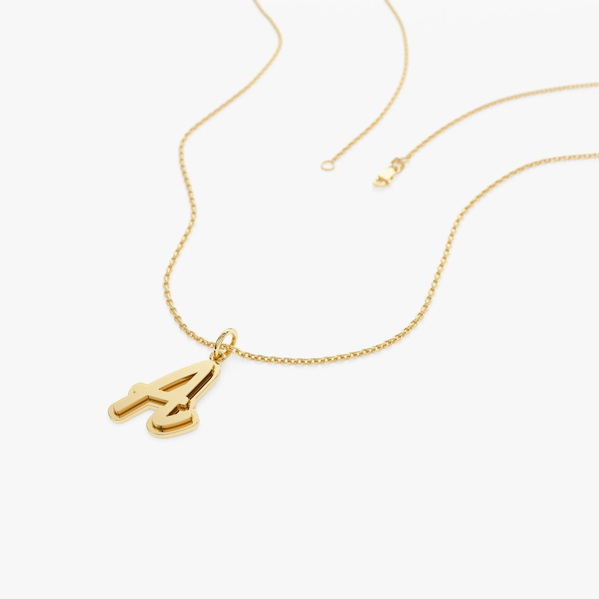 14K Solid Gold Script Font Initial Layered 3D Necklace