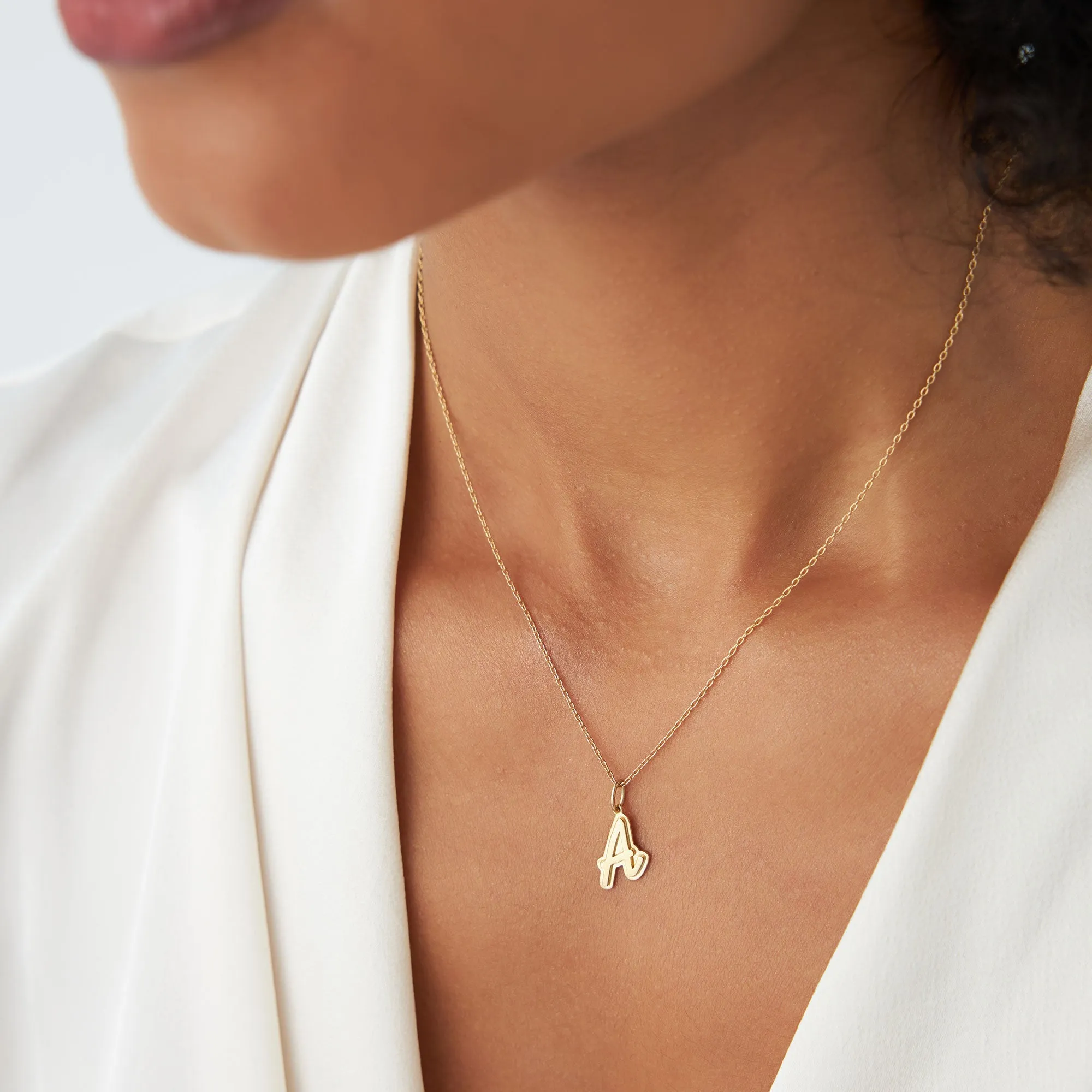 14K Solid Gold Script Font Initial Layered 3D Necklace
