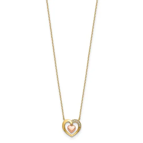 14K Two-Tone Hearts CZ 18 inch with 2 inch ext. Necklace