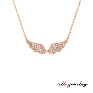 14k Unique Rose Gold Diamond Angel Wings Necklace - 0.22ct V0198