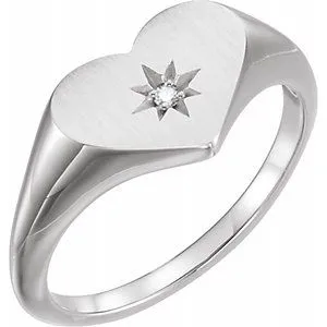 14K White .01 CT Diamond 11.9 mm Heart Starburst Ring