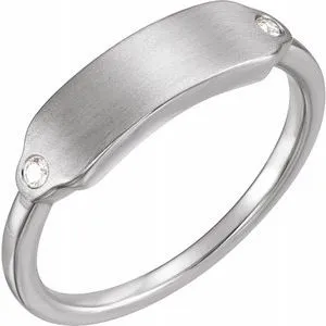 14K White .03 CTW Diamond 18x5 mm Rectangle Signet Ring