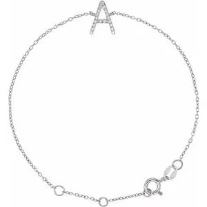 14K White  1/10 CTW Diamond Initial A 6-7" Bracelet