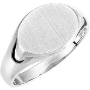 14K White 12x9 mm Oval Signet Ring