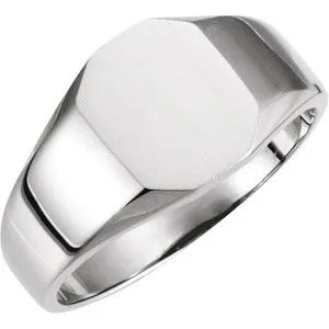 14K White 9x7 mm Octagon Signet Ring