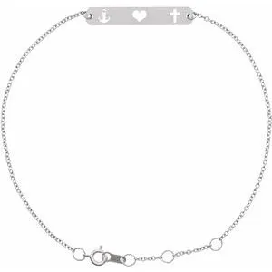14K White Faith, Love, Hope Bar 6 1/2-7 1/2" Bracelet