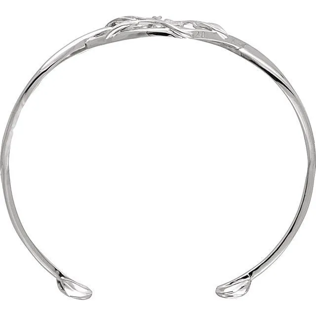 14K White Gold .05 CTW Natural Diamond Floral Cuff Bracelet