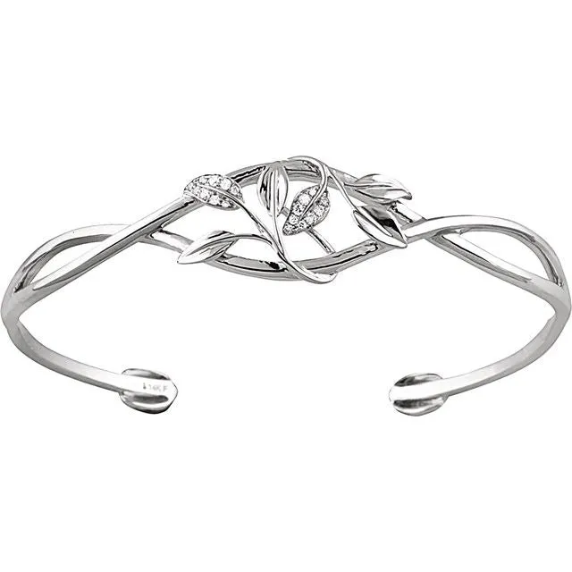 14K White Gold .05 CTW Natural Diamond Floral Cuff Bracelet