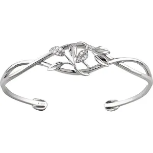 14K White Gold .05 CTW Natural Diamond Floral Cuff Bracelet