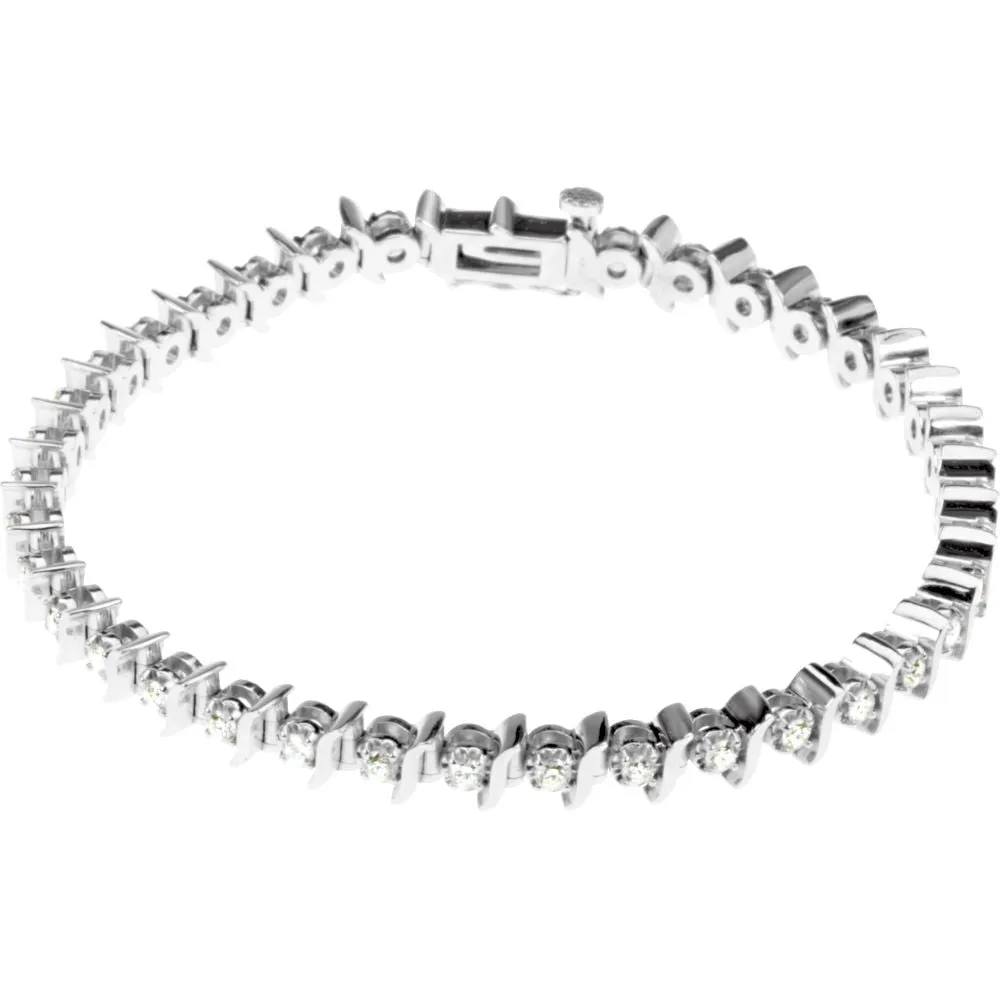 14k White Gold 1 1/2 CTW Diamond Line 7.25" Bracelet