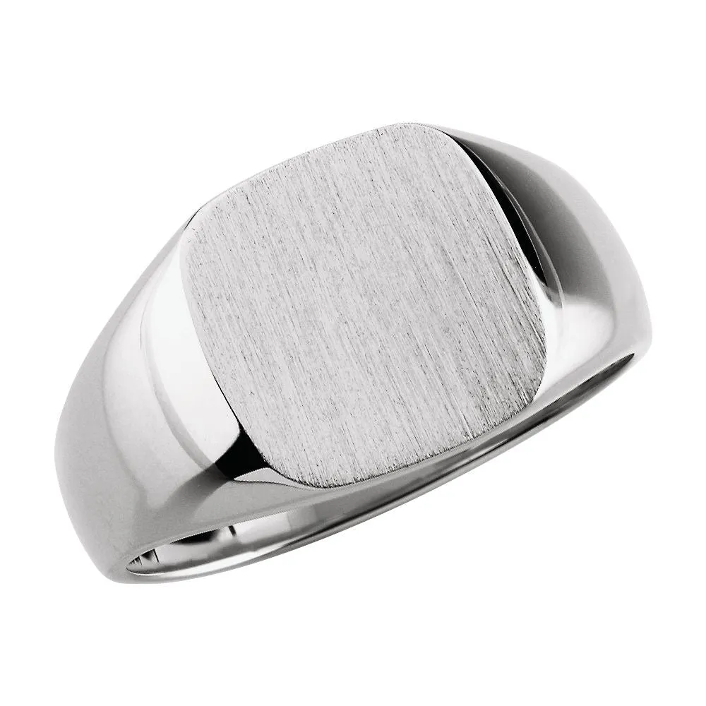 14k White Gold 14mm Men's Solid Signet Ring , Size 11