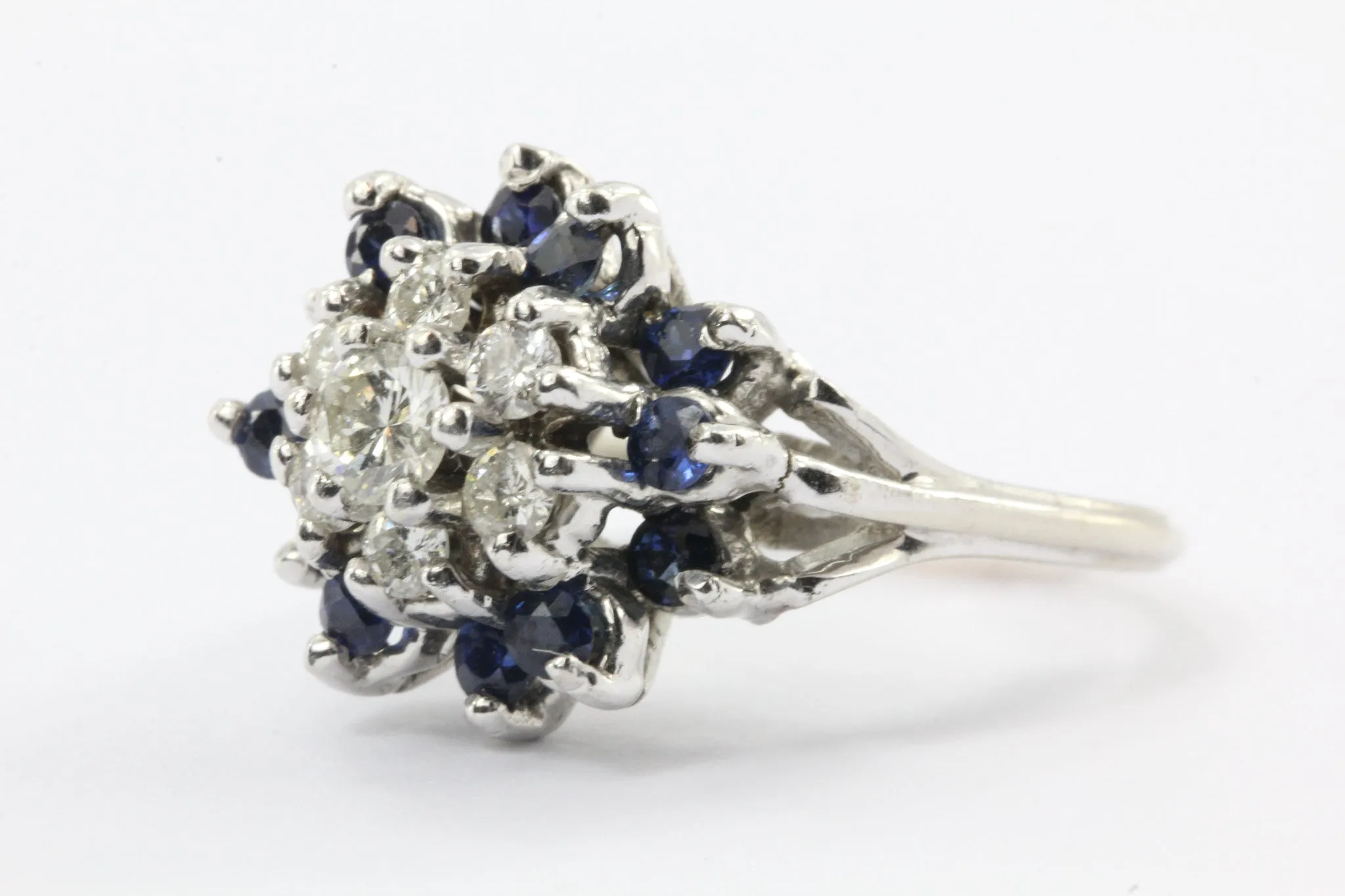 14K White Gold Diamond and Sapphire Cocktail Ring