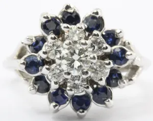 14K White Gold Diamond and Sapphire Cocktail Ring