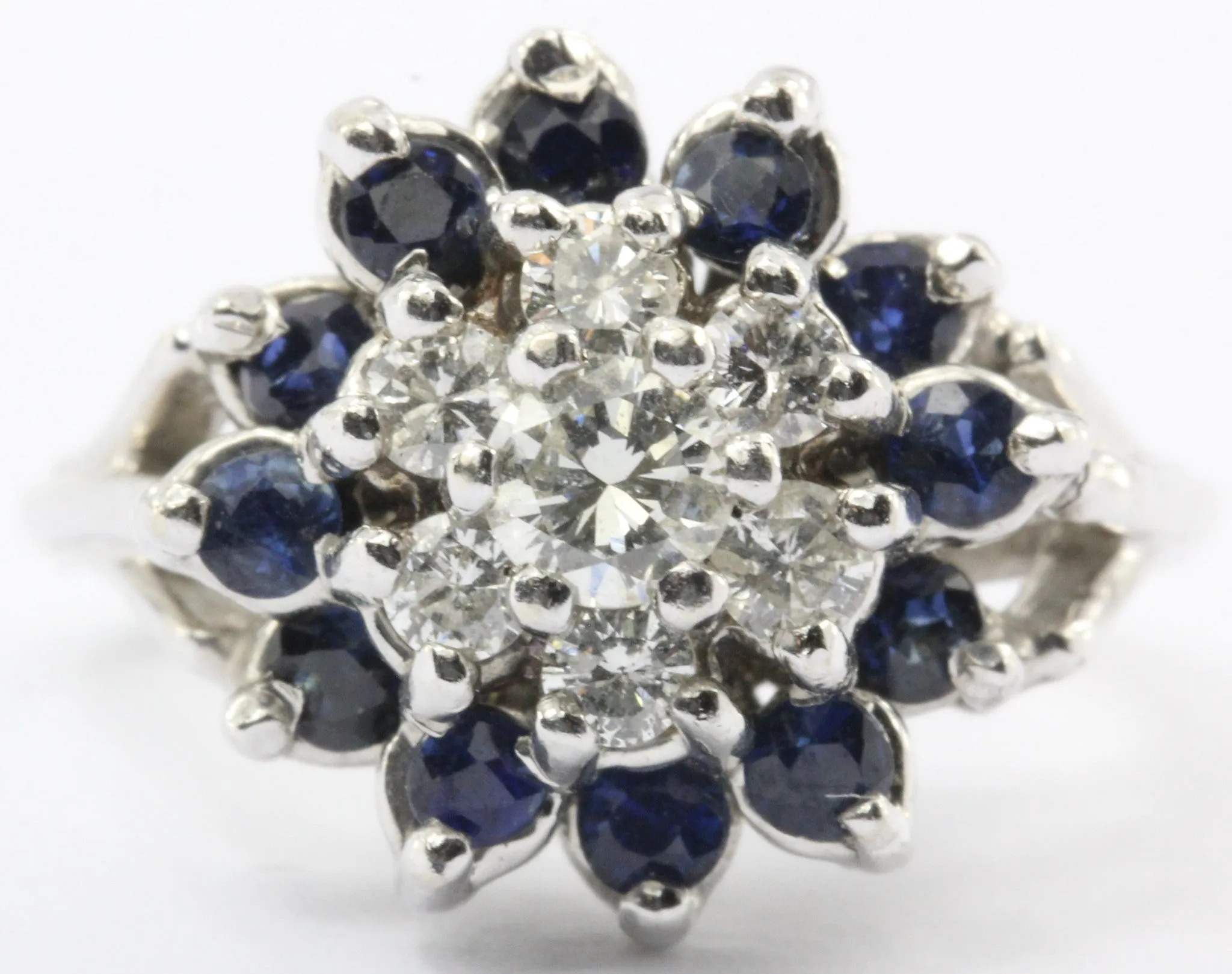 14K White Gold Diamond and Sapphire Cocktail Ring