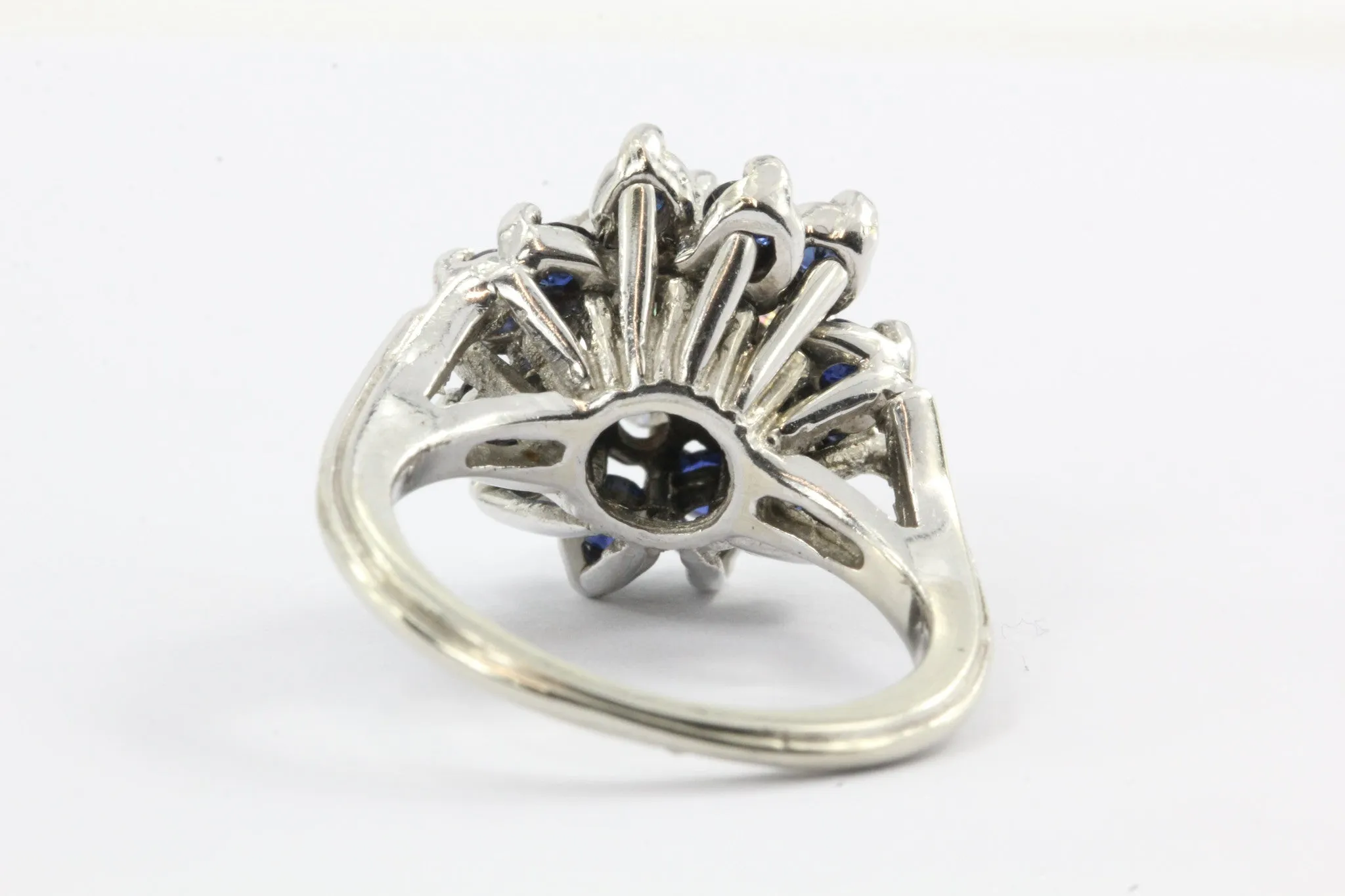 14K White Gold Diamond and Sapphire Cocktail Ring