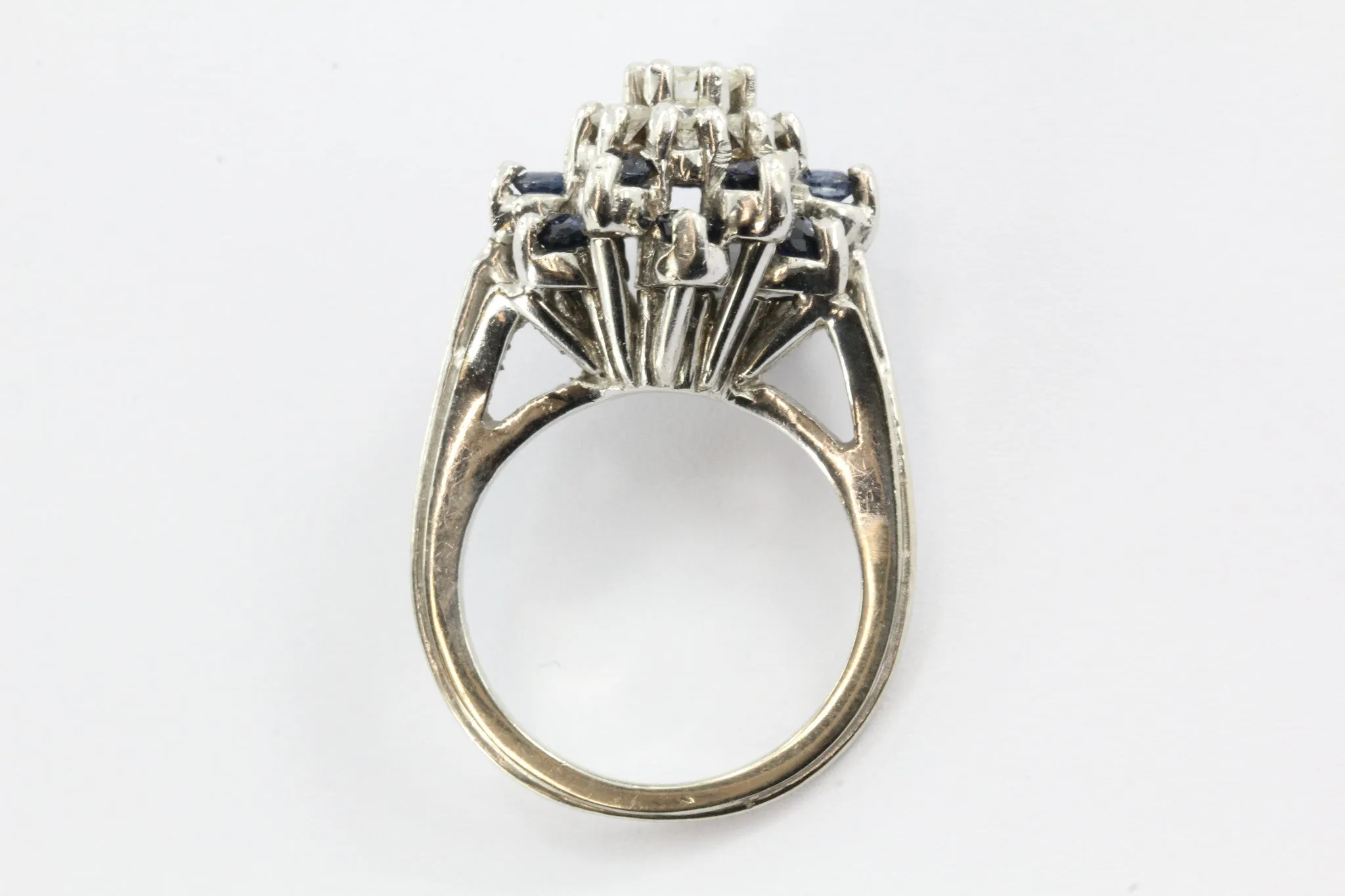 14K White Gold Diamond and Sapphire Cocktail Ring
