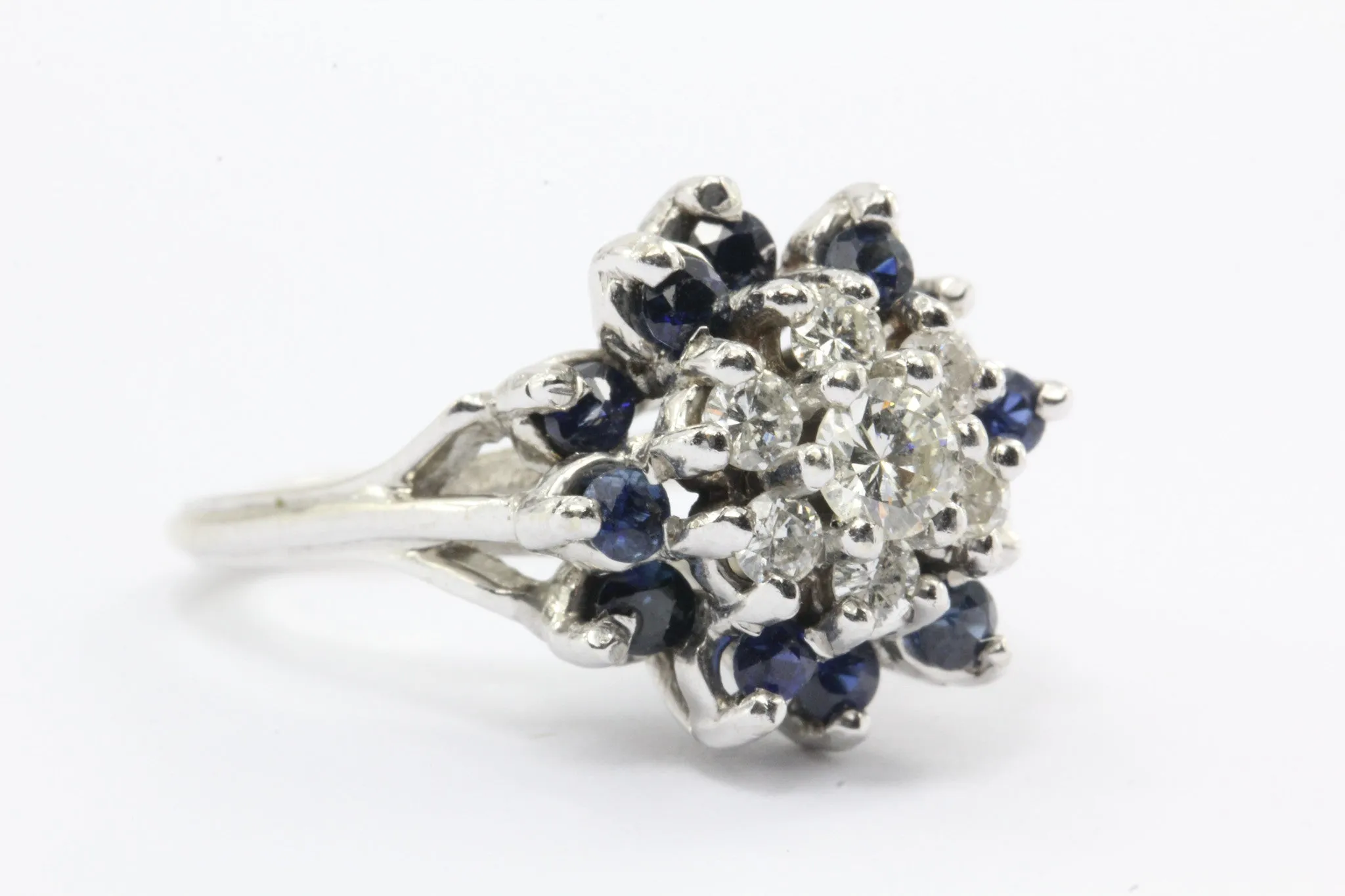 14K White Gold Diamond and Sapphire Cocktail Ring