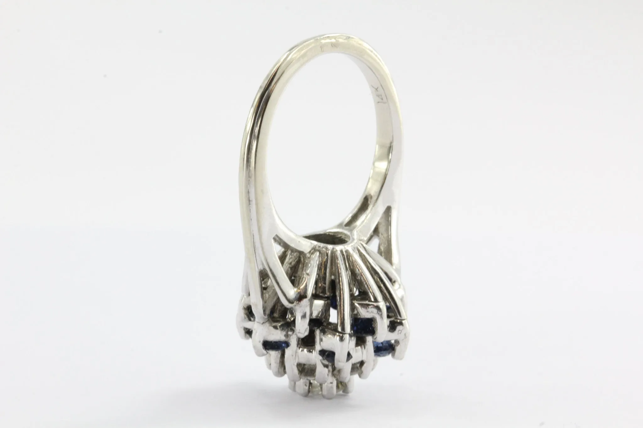 14K White Gold Diamond and Sapphire Cocktail Ring