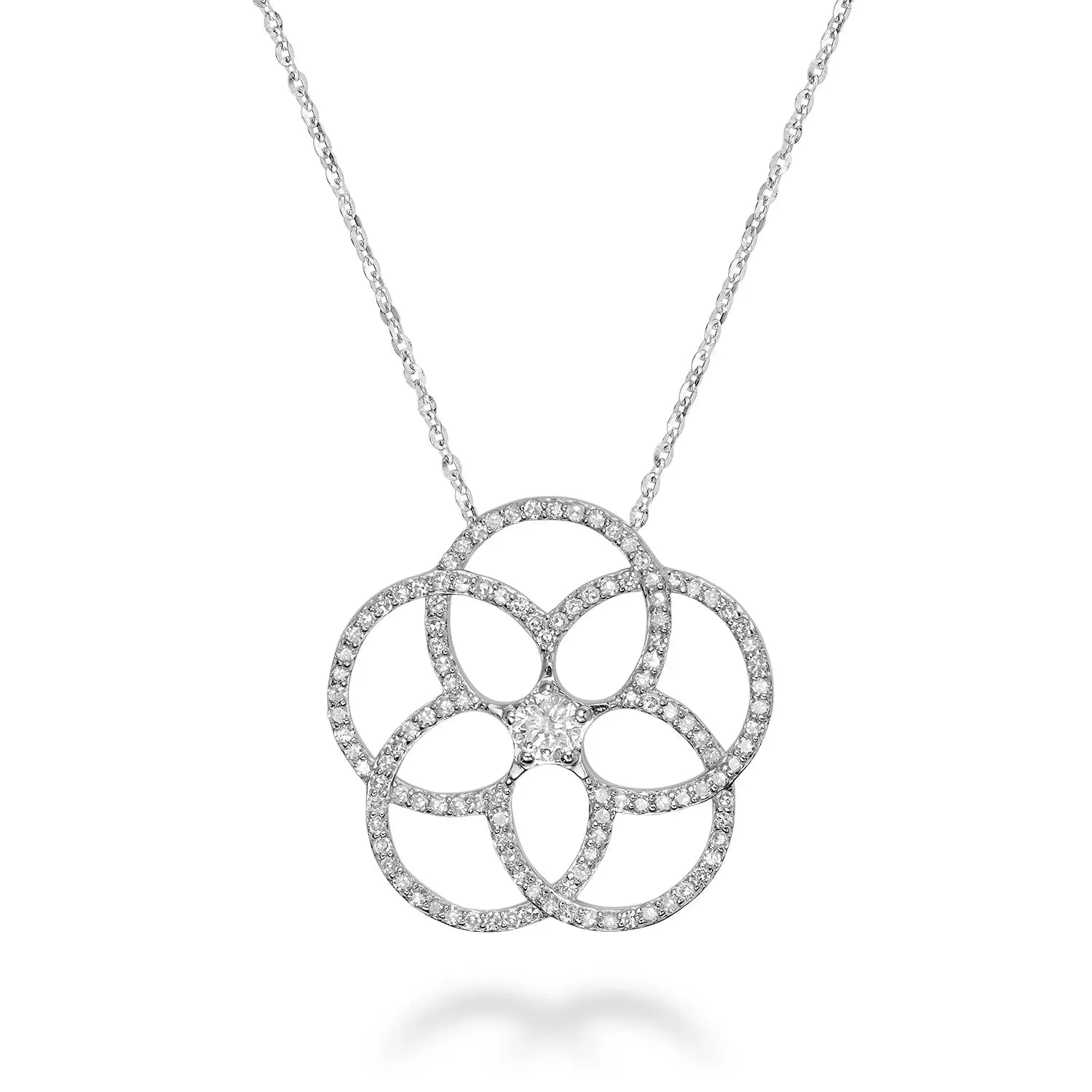 14K White or Rose Gold (0.50ct) Pavee Diamond Floral Necklace