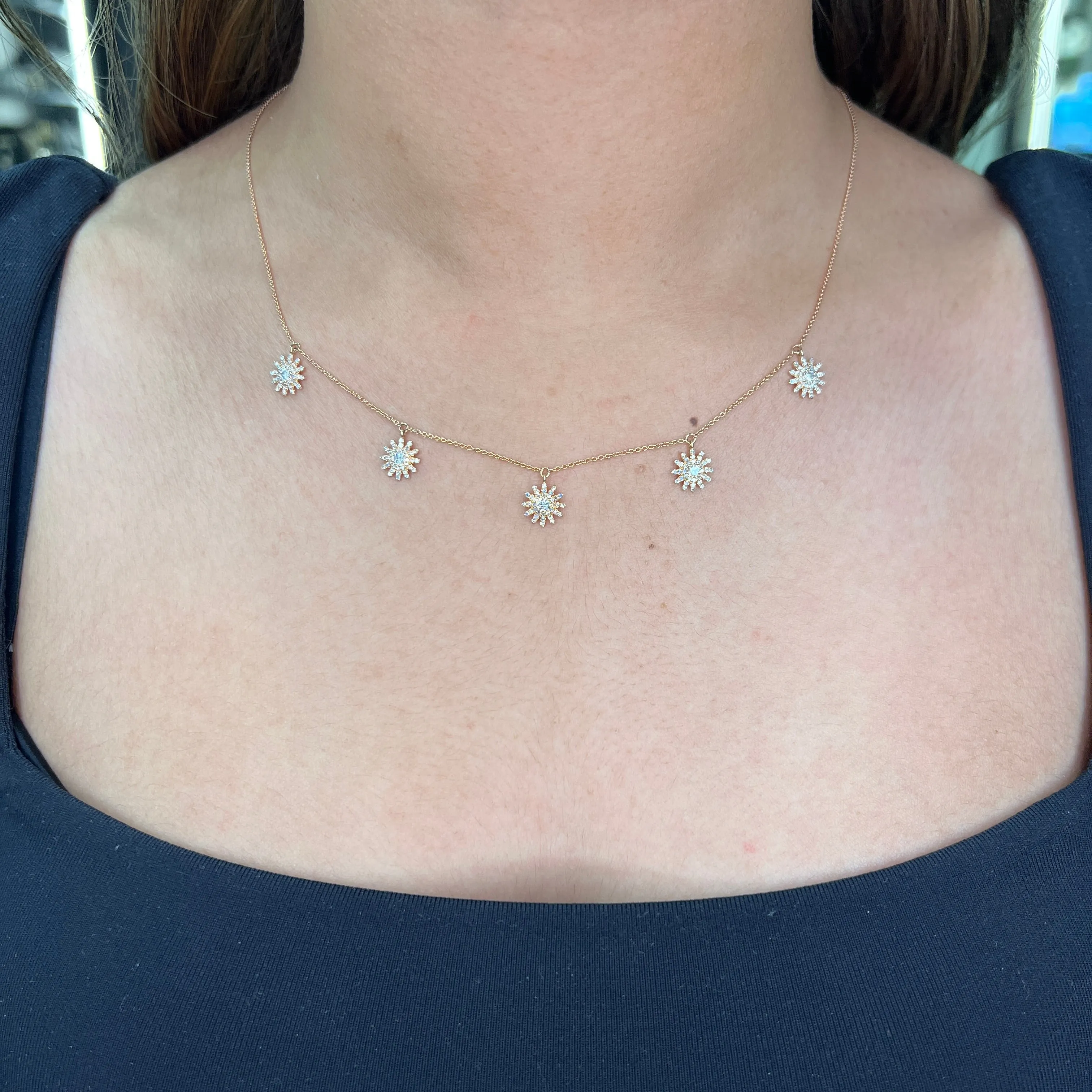 14K White, Yellow or Rose Gold (0.70ct) Diamond Dangle Sun Necklace