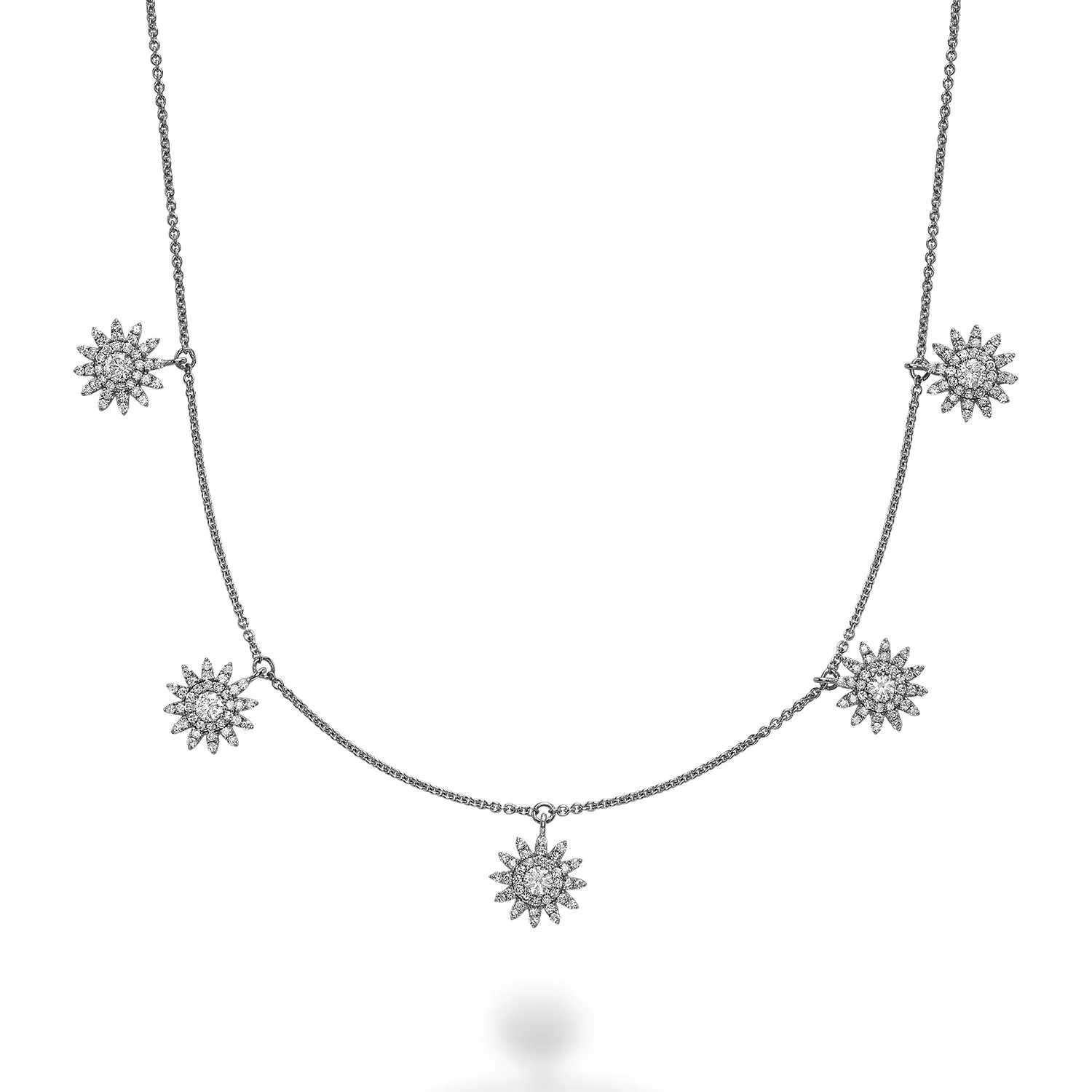 14K White, Yellow or Rose Gold (0.70ct) Diamond Dangle Sun Necklace