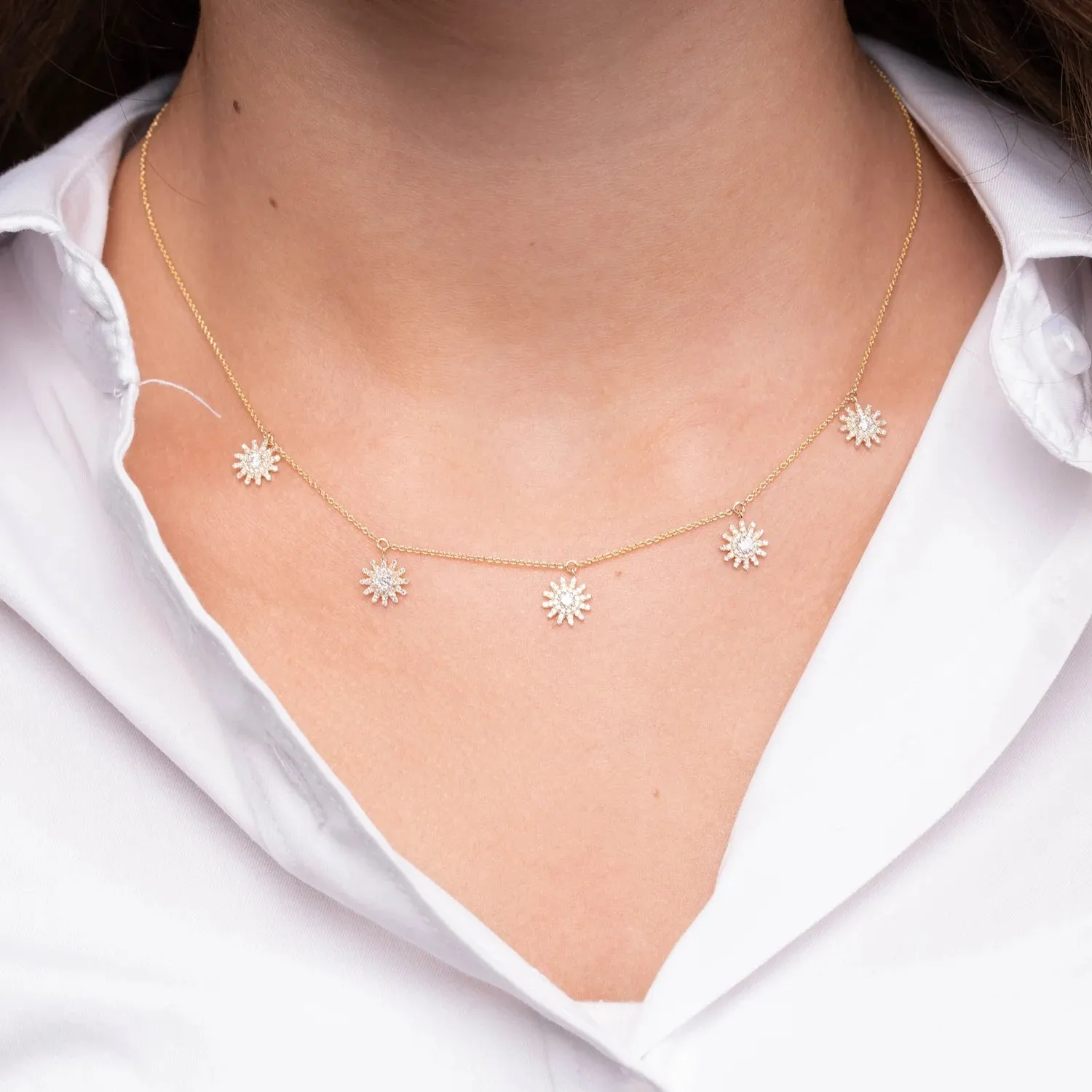 14K White, Yellow or Rose Gold (0.70ct) Diamond Dangle Sun Necklace