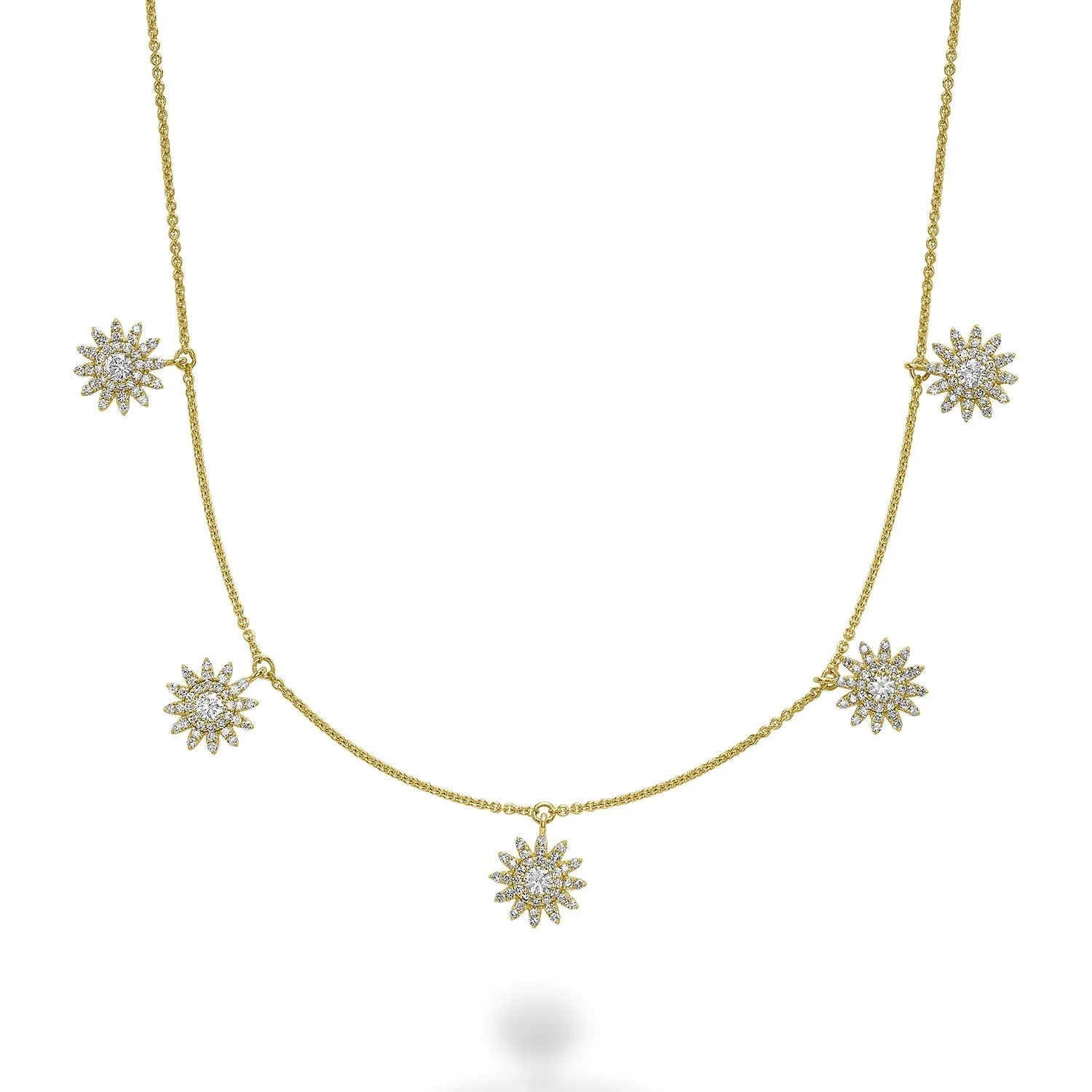 14K White, Yellow or Rose Gold (0.70ct) Diamond Dangle Sun Necklace