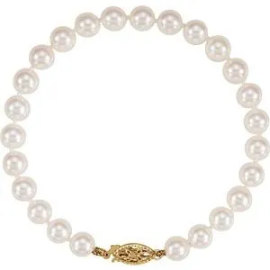 14K Yellow 6-6.5 mm Akoya Cultured Pearl 7" Bracelet
