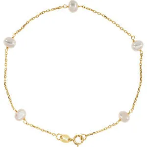 14K Yellow Freshwater Cultured Pearl Station 7" Bracelet