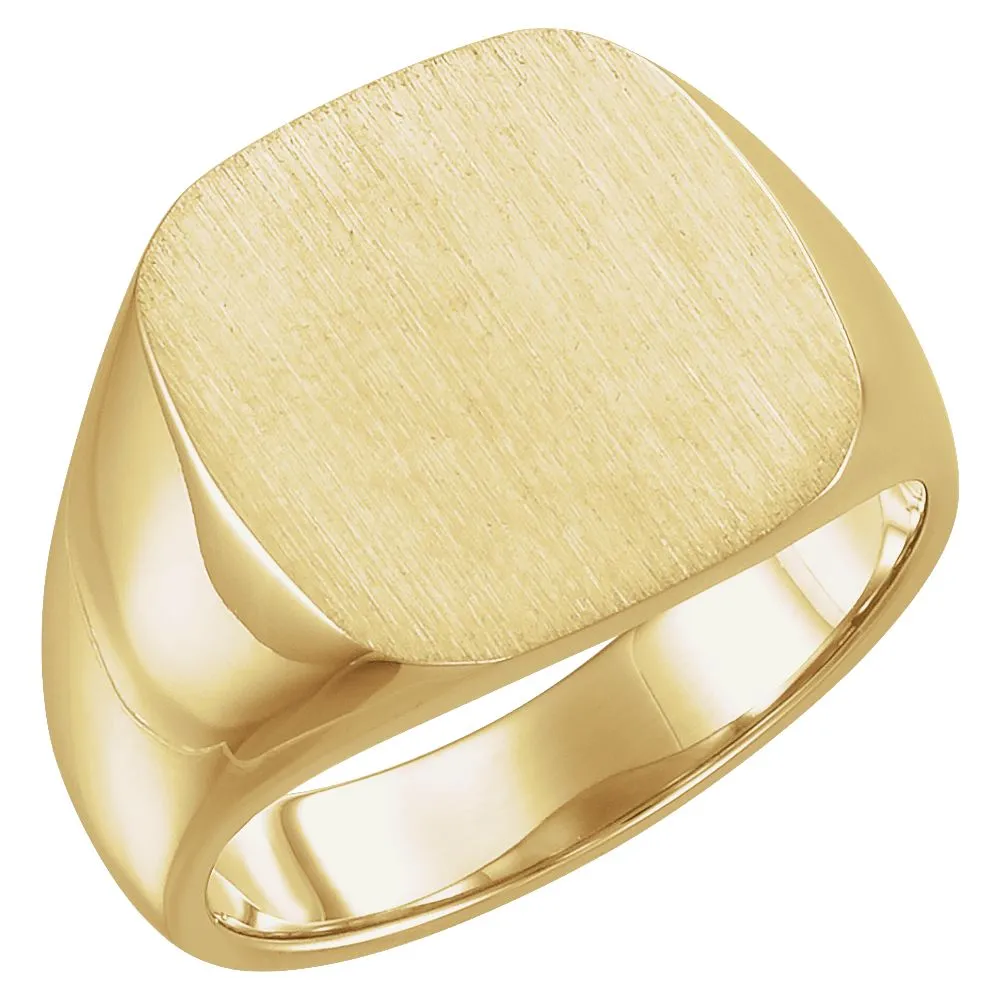 14k Yellow Gold 16mm Men's Solid Signet Ring , Size 11