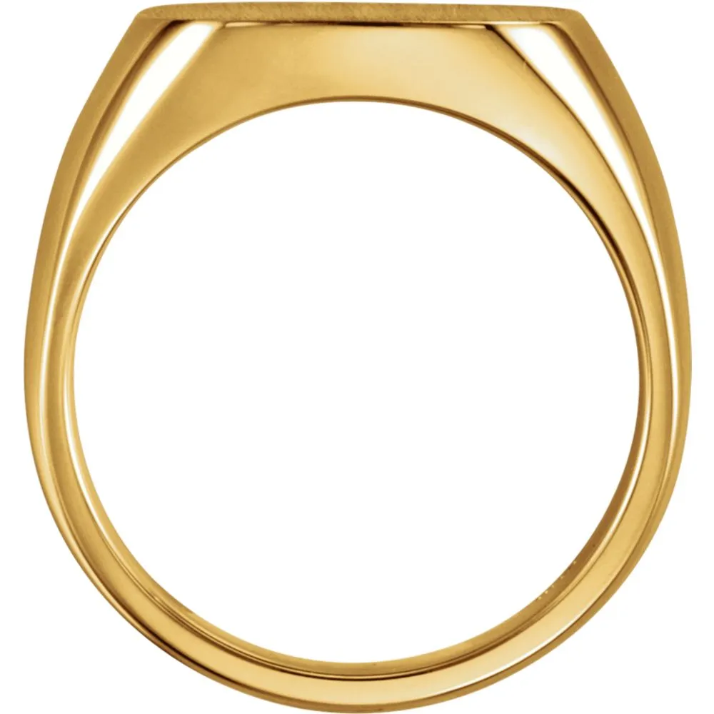 14k Yellow Gold 16mm Men's Solid Signet Ring , Size 11