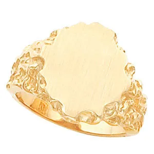 14k Yellow Gold 18x16mm Men's Nugget Signet Ring, Size 10