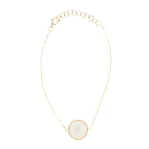 14K Yellow Gold Fluted Mother Of Pearl Diamond Station Bracelet