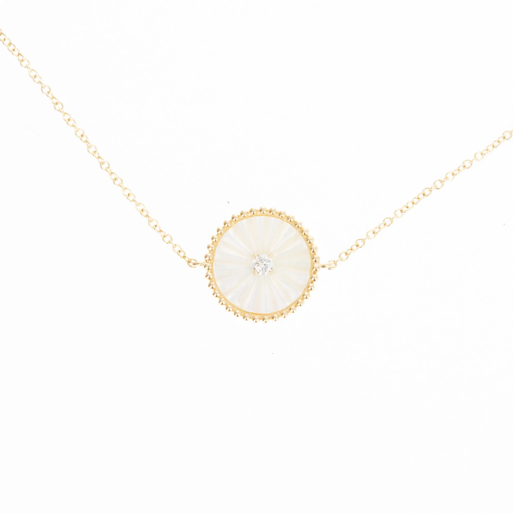 14K Yellow Gold Fluted Mother Of Pearl Diamond Station Bracelet