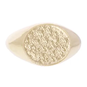 14k Yellow Gold Oval Hammered Finish Signet Ring Size 8 -12.3mm 6.4 grams