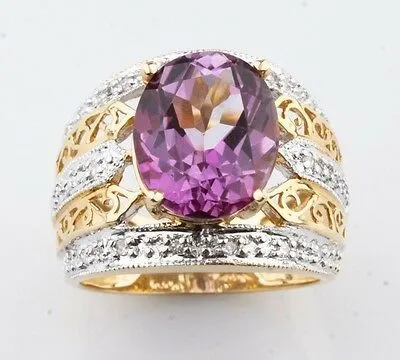 14K Yellow Gold Rhodium Topaz Diamond Cocktail Ring Size 6