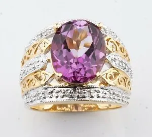 14K Yellow Gold Rhodium Topaz Diamond Cocktail Ring Size 6